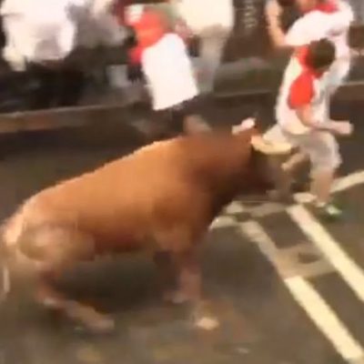 Pamplona festival bull chases man