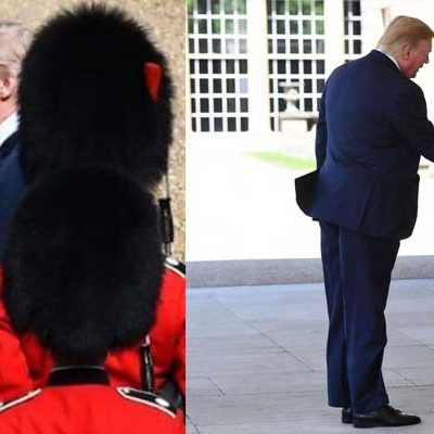 Trump meets troops in bearskin caps