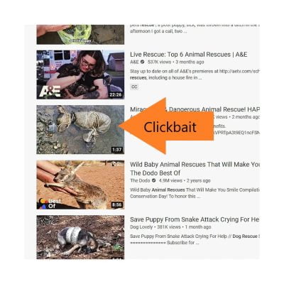 Clickbait image icons on YouTube