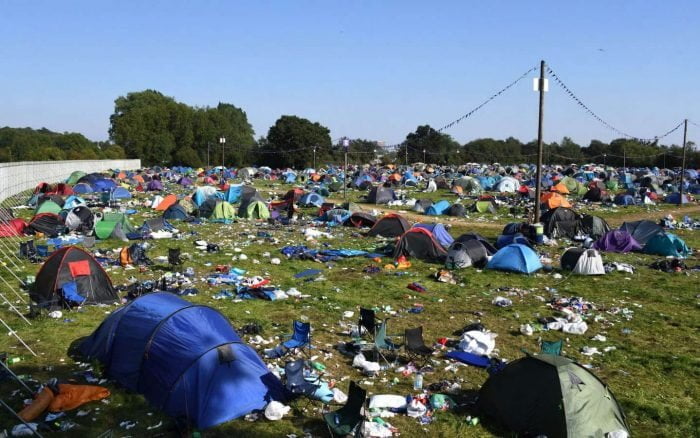 Abandoned tents and rubbish by today's young